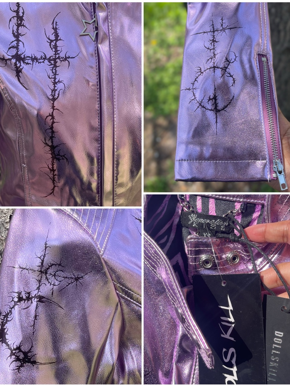 NEW Custom Generation KISS Dolls Kill Pink Metallic Drama Moto Biker Jacket XS - Picture 6 of 14